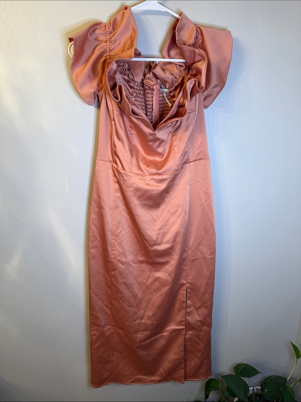 Anthropologie Women's Satin Midi Dress in Dusty Peach